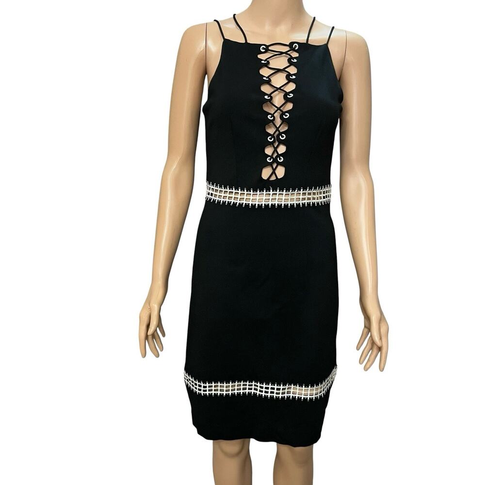 Venus Lace Up Chest Bodycon Dress Small Cutout Pencil Party Ponte Knit Gothic